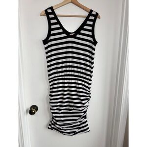 Sundry Womens Black White Striped Ruched Tank Dress Size 2/Medium  Cotton Blend